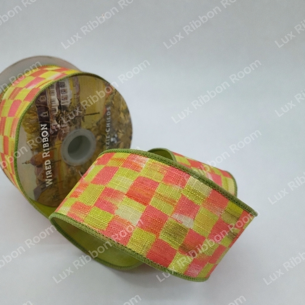 MACKENZIE-CHILDS Tulip Check Wired Ribbon 2" Two (2) Yards Retired